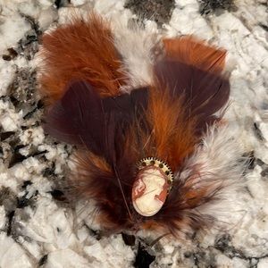 Autumn colors cameo feather hair accessory. Handmade.